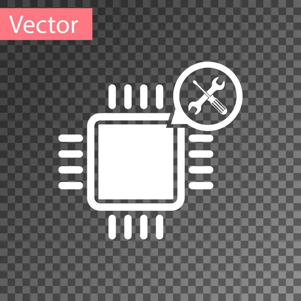 Fehér processzor csavarhúzó és Csavarkulcs ikon izolált átlátszó háttérrel. Beállítása, szerviz, beállítás, karbantartás, javítás, rögzítés. Vektoros illusztráció — Stock Vector