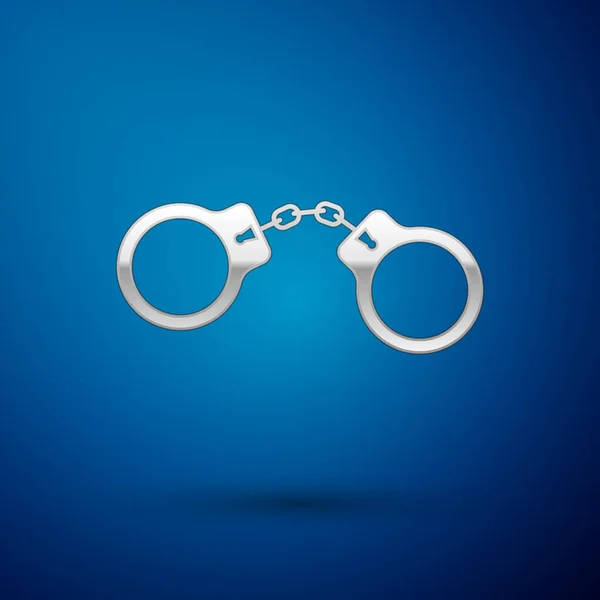 Silver Handcuffs icon isolated on blue background. Vector Illustration — Stock Vector