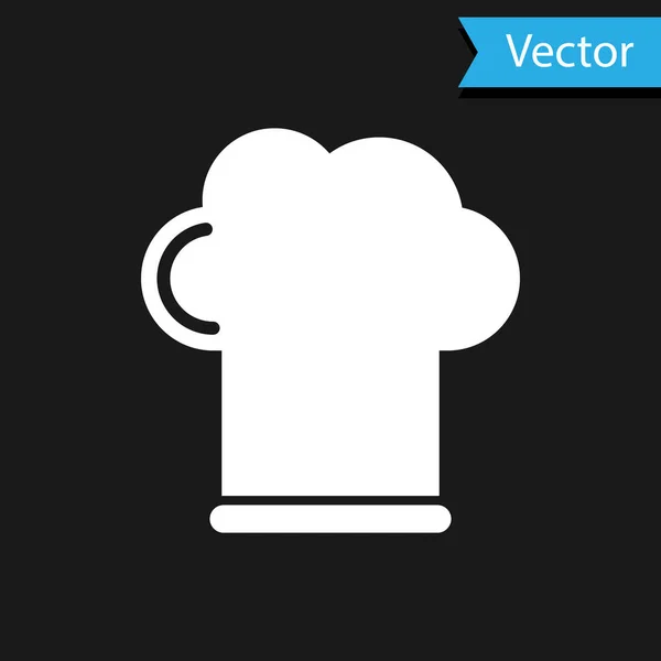 Ícone de chapéu branco Chef isolado no fundo preto. Símbolo de cozinha. Chapéu dos cozinheiros. Ilustração vetorial —  Vetores de Stock