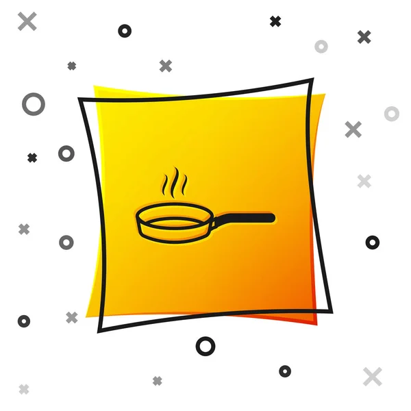 Schwarzes Pfannensymbol isoliert auf weißem Hintergrund. Braten oder Braten. gelber quadratischer Knopf. Vektorillustration — Stockvektor