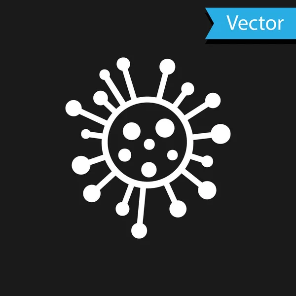 Weißes Bakteriensymbol auf schwarzem Hintergrund. Bakterien und Keime, krankheitsverursachende Mikroorganismen, Zellkrebs, Mikroben, Viren, Pilze. Vektorillustration — Stockvektor