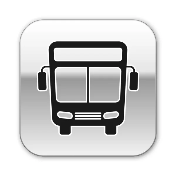 Icono de Black Bus aislado sobre fondo blanco. Concepto de transporte. Autobús señal de transporte turístico. Símbolo turístico o de vehículo público. Botón cuadrado plateado. Ilustración vectorial — Archivo Imágenes Vectoriales