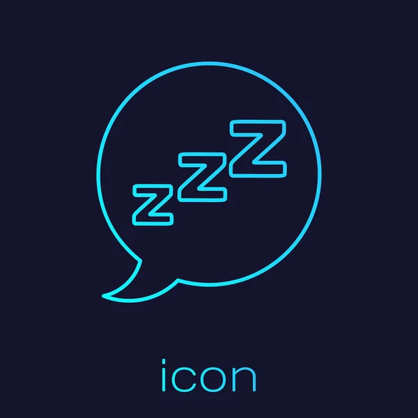 Linea turchese Bolla vocale con icona russante isolata su sfondo blu. Concetto di sonno, insonnia, sveglia app, sonno profondo, risveglio. Illustrazione vettoriale — Vettoriale Stock
