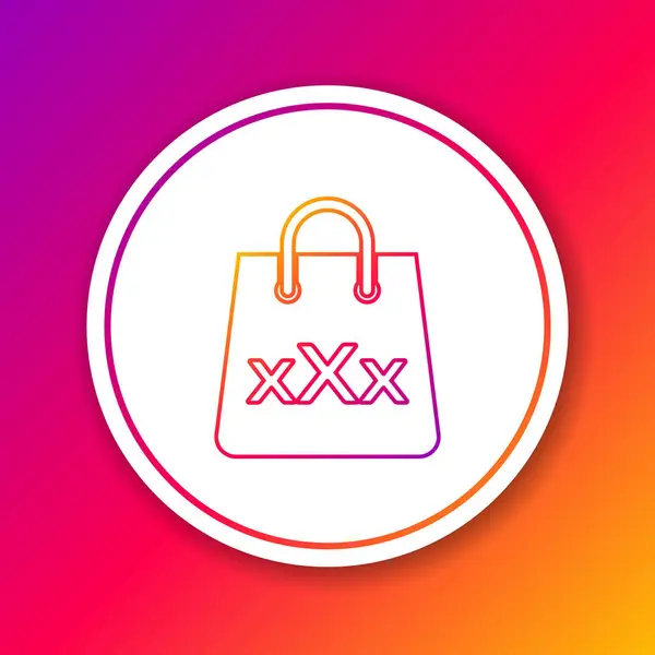 Barevná linka nákupní taška s ikonou trojité X izolovaná na barevném pozadí. Tlačítko s bílým kroužkem. Vektorová ilustrace — Stockový vektor
