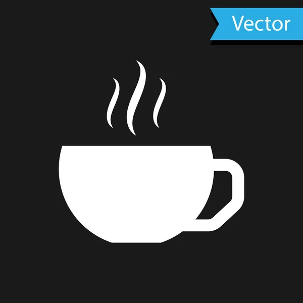 Icono plano taza de café blanco aislado sobre fondo negro. Taza de té. Café caliente. Ilustración vectorial — Vector de stock