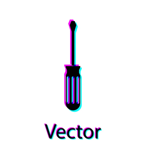Icono del destornillador negro aislado sobre fondo blanco. Símbolo herramienta de servicio. Ilustración vectorial — Vector de stock