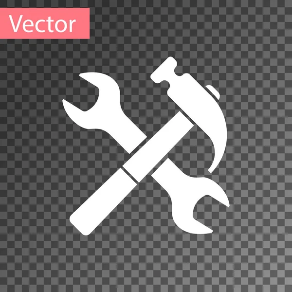 Weiß gekreuzten Hammer und Schraubenschlüssel Symbol isoliert auf transparentem Hintergrund. Hardware-Tools. Vektorillustration — Stockvektor