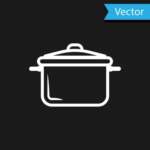Weißes Kochtopfsymbol isoliert auf schwarzem Hintergrund. Kochen oder schmoren Lebensmittel Symbol. Vektorillustration — Stockvektor