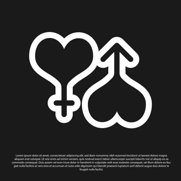 Zwarte mannelijke en vrouwelijke symbool hart pictogram geïsoleerd op zwarte achtergrond. Geslacht symbool. Vector illustratie — Stockvector