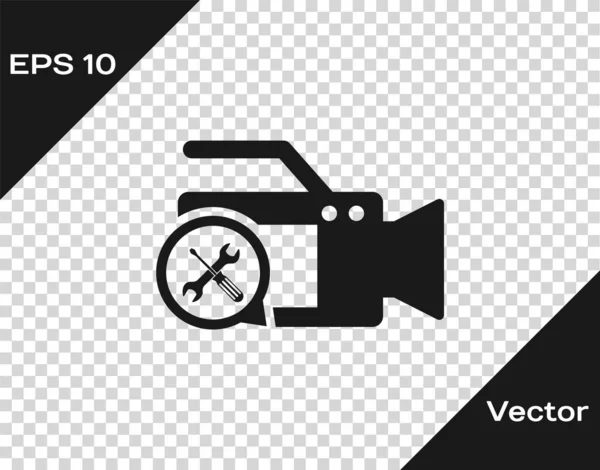 Graue Videokamera mit Schraubenzieher und Schraubenschlüssel-Symbol isoliert auf transparentem Hintergrund. Anpassung, Service, Einstellung, Wartung, Reparatur, Reparatur. Vektorillustration — Stockvektor