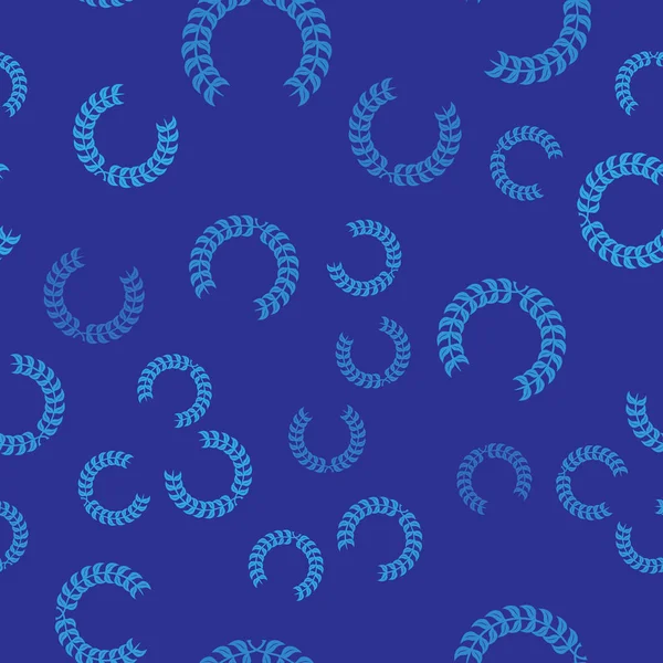 Corona de Laurel azul icono aislado patrón sin costuras sobre fondo azul. Triunfo símbolo. Ilustración vectorial — Vector de stock
