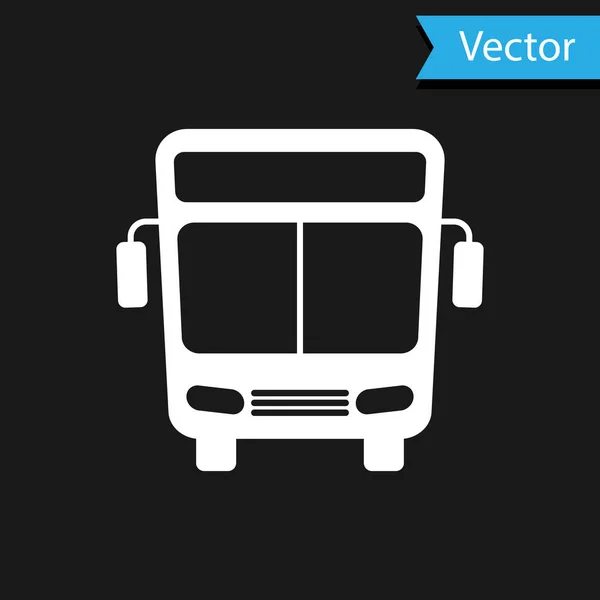 Weißes Bussymbol isoliert auf schwarzem Hintergrund. Transportkonzept. Busfahrt-Verkehrsschild. Tourismus oder öffentliches Verkehrsmittel. Vektorillustration — Stockvektor