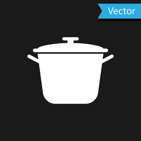 Weißes Kochtopfsymbol isoliert auf schwarzem Hintergrund. Kochen oder schmoren Lebensmittel Symbol. Vektorillustration — Stockvektor