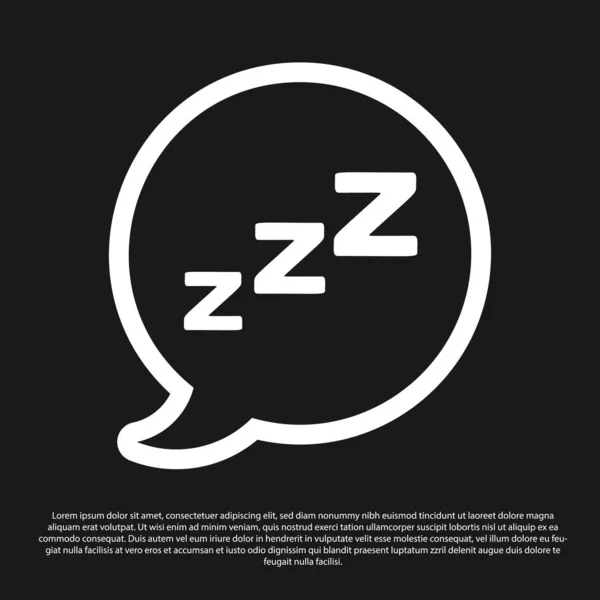 Black Speech bubble with snoring icon isolated on black background. Concept of sleeping, insomnia, alarm clock app, deep sleep, awakening. Vector Illustration — Stock Vector