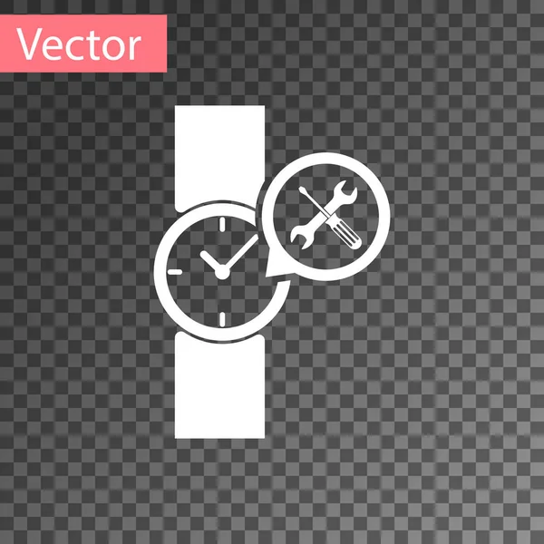 Relógio de pulso branco com chave de fenda e ícone de chave de fenda isolado em fundo transparente. Ajuste, serviço, configuração, manutenção, reparação, fixação. Ilustração vetorial — Vetor de Stock