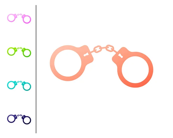 Coral Handcuffs ícone isolado no fundo branco. Definir ícones de cor. Ilustração vetorial —  Vetores de Stock