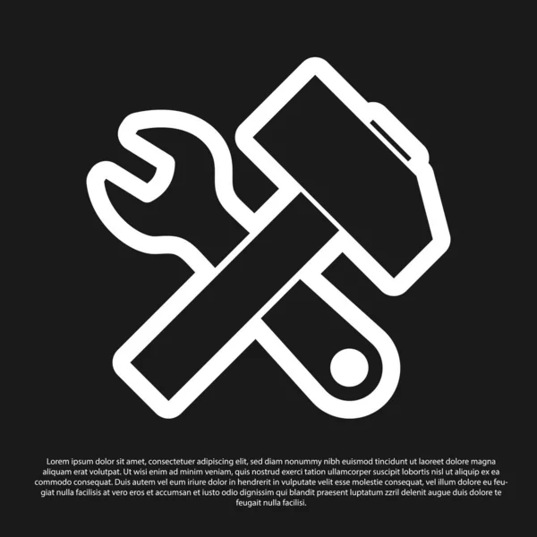 Black Crossed hammer and wrench icon isolated on black background. Hardware tools. Vector Illustration — Stock Vector