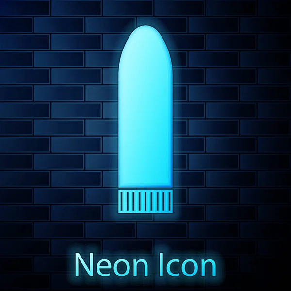 Glowing neon Dildo vibrator for sex games icon isolated on brick wall background. Sex toy for adult. Vaginal exercise machines for intimate. Vector Illustration — Stock Vector