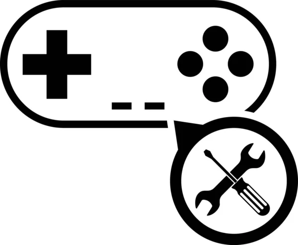 Gamepad noir avec tournevis et icône clé isolée sur fond blanc. Réglage, entretien, réglage, entretien, réparation, fixation. Illustration vectorielle — Image vectorielle