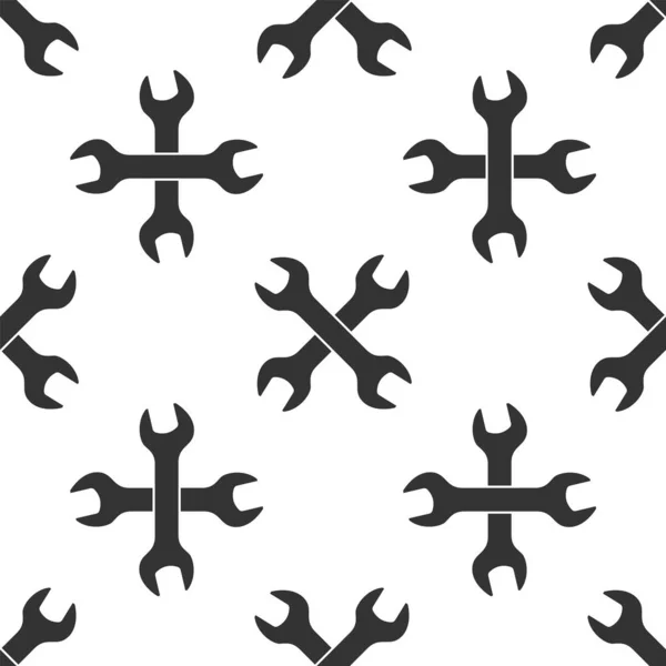 Grey Crossed wrenchs ícone isolado padrão sem costura no fundo branco. ferramenta de reparo Spanner. Símbolo da ferramenta de serviço. Ilustração vetorial —  Vetores de Stock