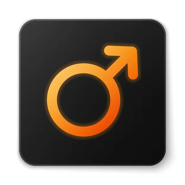 Orangefarbenes, leuchtendes männliches Gender-Symbol auf weißem Hintergrund. schwarzer quadratischer Knopf. Vektorillustration — Stockvektor