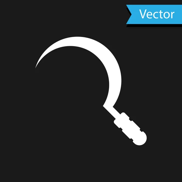 Weißes Sichelsymbol isoliert auf schwarzem Hintergrund. Hakenschild ernten. Vektorillustration — Stockvektor