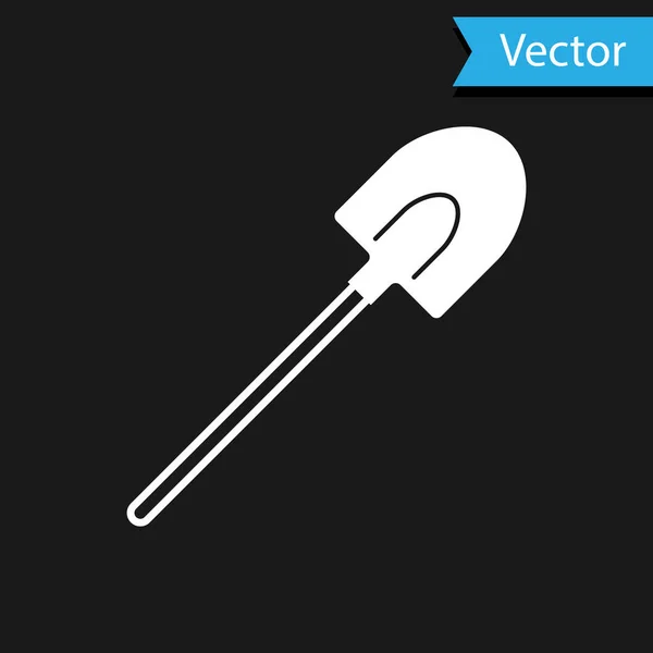 Weiße Gartenschaufel Symbol isoliert auf schwarzem Hintergrund. Gartenwerkzeug. Werkzeug für Gartenbau, Landwirtschaft, Landwirtschaft. Vektorillustration — Stockvektor