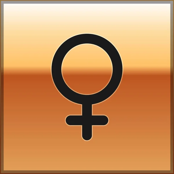 Black Female gender symbol icon isolated on gold background. Venus symbol. The symbol for a female organism or woman. Vector Illustration — Stock Vector