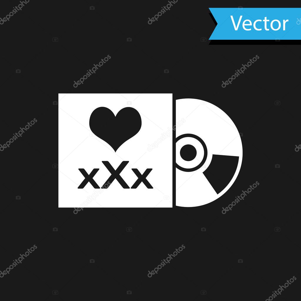 White Disc with inscription XXX icon isolated on black background. Age restriction symbol. 18 plus content sign. Adult channel. Vector Illustration