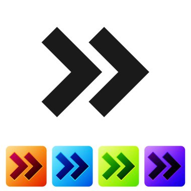 Beyaz arka planda izole siyah ok simgesi. Yönü Arrowhead sembolü. Gezinme işaretçisi işareti. Renk kare düğmelerinde simgeyi ayarlayın. Vektör Illustration