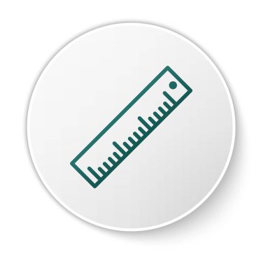 Beyaz arka planda izole yeşil cetvel simgesi. Düz sembolü. Beyaz daire düğmesi. Vektör Illustration
