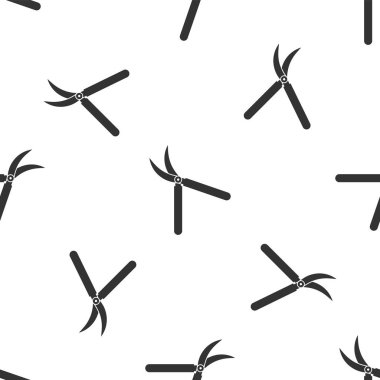 Beyaz arka planda simge izole Dikişsiz desen kırpma için gri Bahçe el yapımı makas. Ahşap kolları ile budama makasları. Vektör Illustration