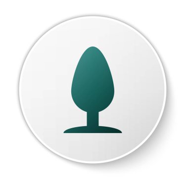 Beyaz arka planda izole yeşil Anal fiş simgesi. Popo fişi işareti. Fetiş aksesuarı. Erkek ve kadın için seks oyuncağı. Beyaz daire düğmesi. Vektör Illustration