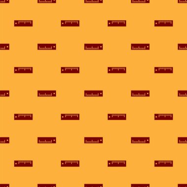 Kırmızı cetvel simgesi kahverengi arka planda izole Dikişsiz desen. Düz sembolü. Vektör Illustration