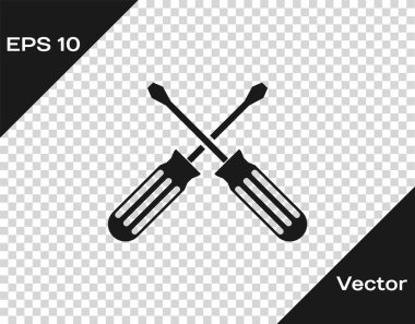 Gri çapraz Tornavidalar simgesi şeffaf arka planda izole. Servis aracı sembolü. Vektör Illustration