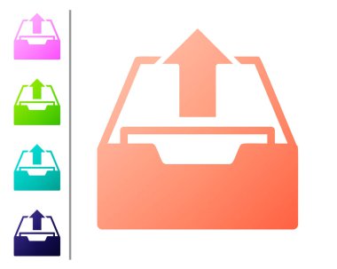 Mercan yükleme gelen kutusu simgesi beyaz arka planda yalıtılmış. Arşivden dosyaları ayıklayın. Renk simgeleri ayarlayın. Vektör Illustration