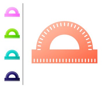 Beyaz arka planda izole derece simgesi ölçmek için mercan Protractor ızgara. Tilt açı ölçer. Ölçüm aleti. Geometrik sembol. Renk simgeleri ayarlayın. Vektör Illustration