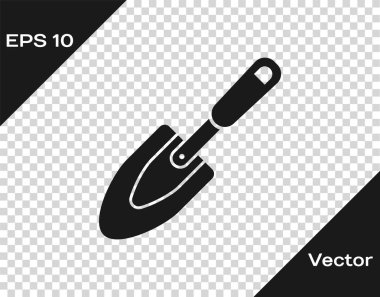 Gri Bahçe mala Spade veya kürek simgesi şeffaf arka planda izole. Bahçe aracı. Bahçecilik, tarım, Tarım için araç. Vektör Illustration