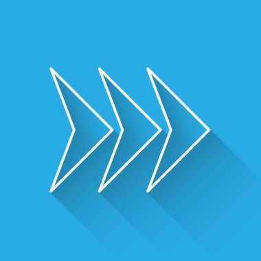 Uzun gölge ile izole beyaz çizgi ok simgesi. Yönü Arrowhead sembolü. Gezinme işaretçisi işareti. Vektör Illustration