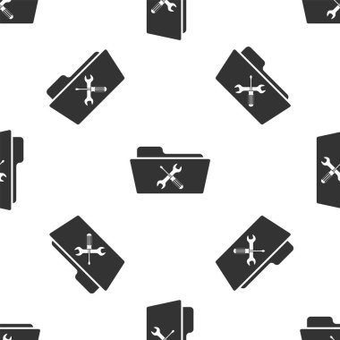 Beyaz arka planda tornavida ve anahtar simgesi izole Dikişsiz desen ile gri klasör. Ayarlama, hizmet, ayarlama, bakım, onarım, sabitleme. Vektör Illustration