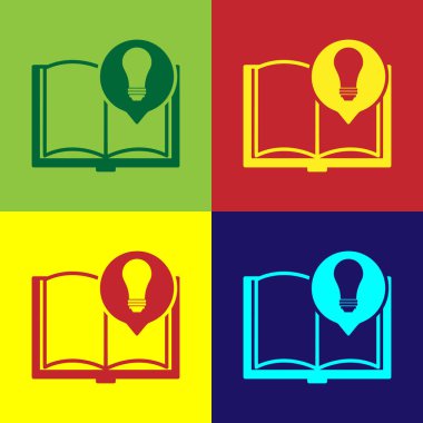 Renk Ilginç gerçekler simgesi renk arka planda izole. Kitap veya makale ve ampul. Vektör Illustration