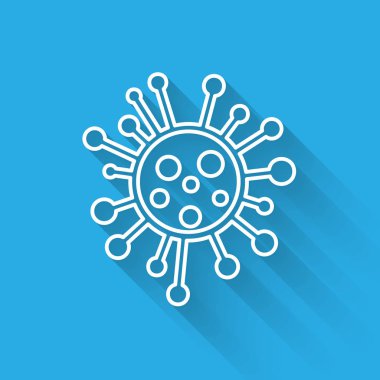Beyaz çizgi bakteri simgesi uzun gölge ile izole. Bakteriler ve mikroplar, mikroorganizma hastalığı neden, hücre kanseri, mikrop, virüs, mantar. Vektör Illustration