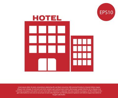 Kırmızı Otel bina simgesi beyaz arka planda izole. Vektör Illustration