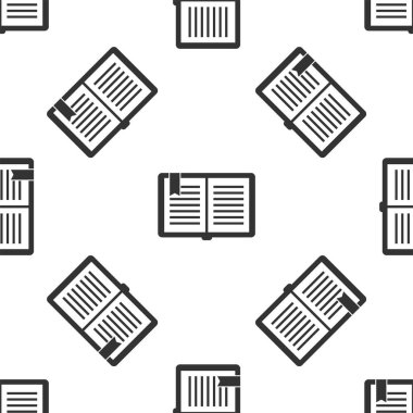 Gri açık kitap simgesi beyaz arka planda yalıtılmış Dikişsiz desen. Vektör Illustration