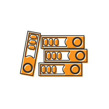 Beyaz arka planda izole kağıt ve belgeler simgesi ile turuncu ofis klasörleri. Ofis bağlayıcıları. Arşiv klasör işareti. Vektör Illustration