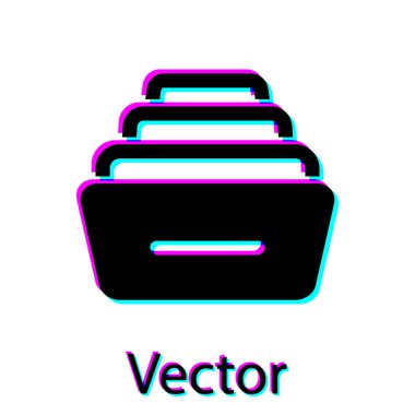 Siyah çekmece belgeleri simgesi beyaz arka planda izole. Arşiv kağıtları çekmecesi. Dosya dolabı çekmecesi. Ofis mobilyaları. Vektör Illustration