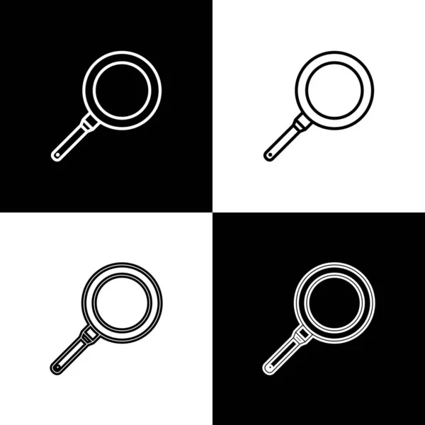 Set Icono de sartén aislado sobre fondo blanco y negro. Símbolo de comida asada o frita. Ilustración vectorial — Vector de stock