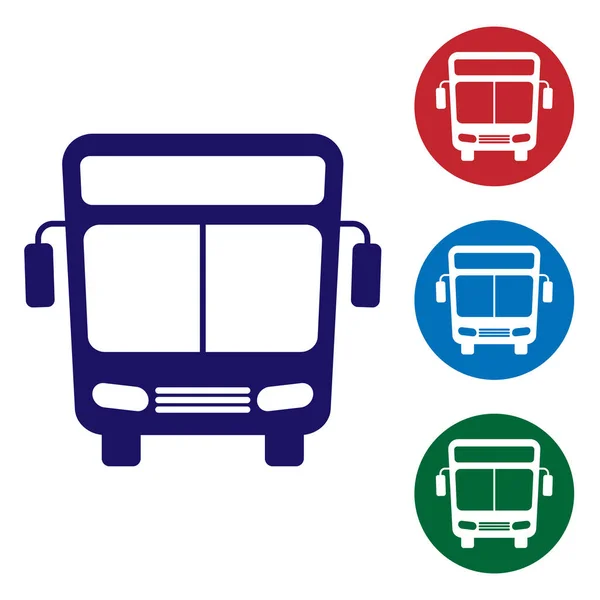 蓝色总线图标隔离在白色背景上。交通概念。巴士旅游交通标志。旅游或公共车辆标志。在圆形按钮中设置颜色图标。矢量插图 — 图库矢量图片