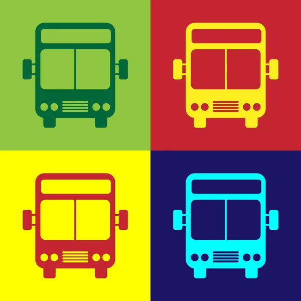 颜色总线图标隔离在颜色背景上。交通概念。巴士旅游交通标志。旅游或公共车辆标志。矢量插图 — 图库矢量图片