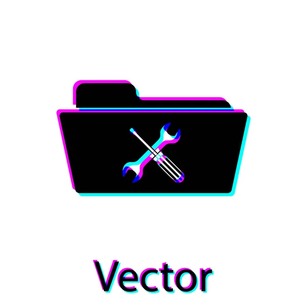 Černá složka s ikonou šroubováku a klíče je izolovaná na bílém pozadí. Seřízení, servis, nastavení, údržba, opravy, upevnění. Vektorová ilustrace — Stockový vektor